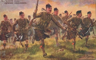 Cameron Highlanders charge up the hill WW1